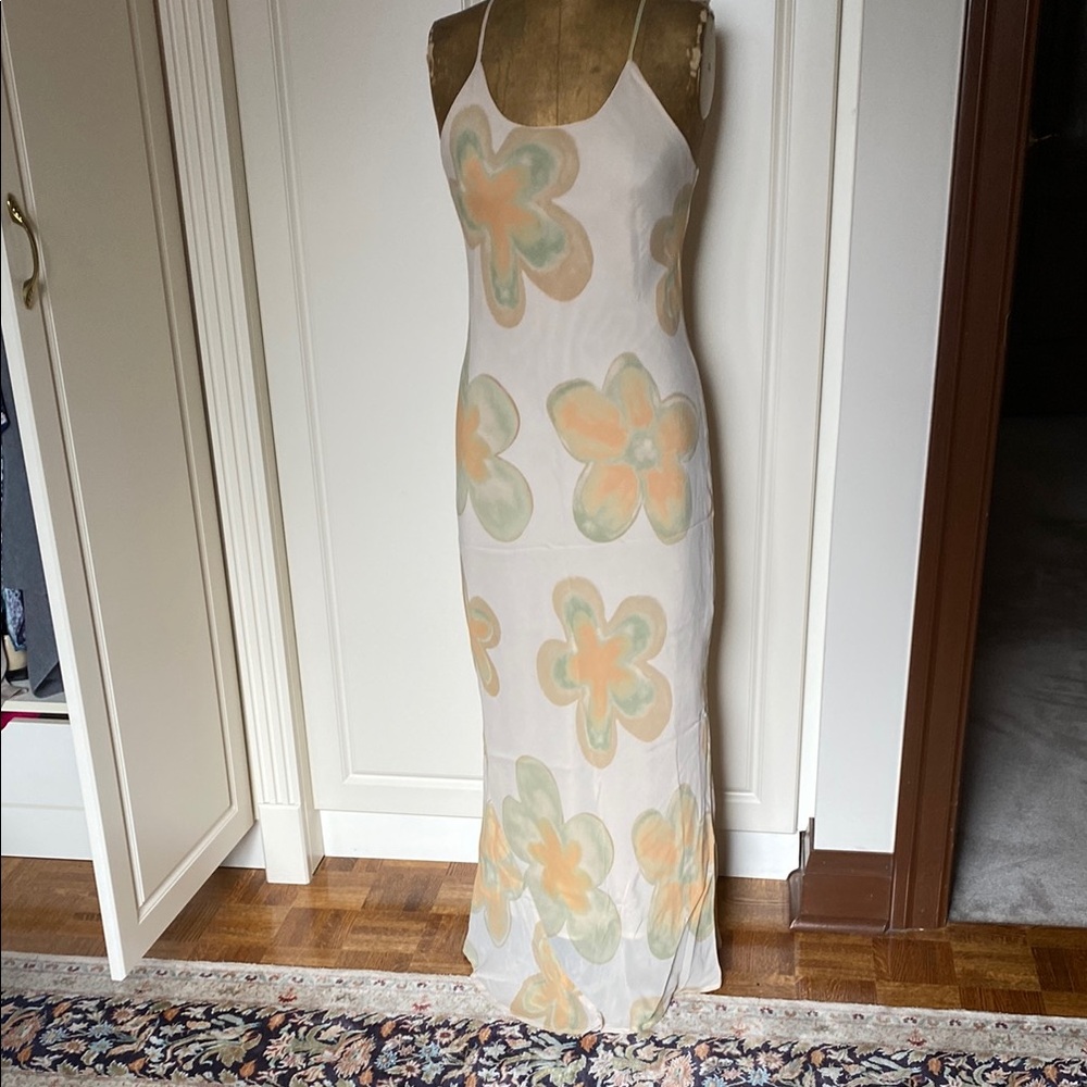 26 International Yellow and orange and green Halter Maxi Dress.